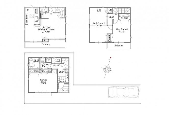Floor plan. (9 Building), Price 32,600,000 yen, 2LDK+S, Land area 91.37 sq m , Building area 100.6 sq m