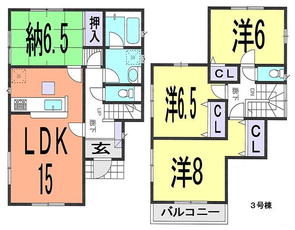 Floor plan. (3 Building), Price 25,800,000 yen, 3LDK+S, Land area 110.81 sq m , Building area 95.58 sq m