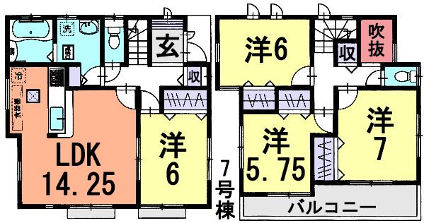 Floor plan. (7 Building), Price 23.8 million yen, 4LDK, Land area 130.08 sq m , Building area 96.05 sq m