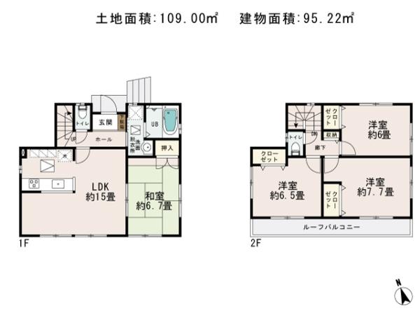 Floor plan. 20.8 million yen, 4LDK, Land area 109 sq m , Building area 95.22 sq m