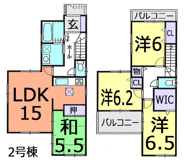 Floor plan. (Building 2), Price 34,800,000 yen, 4LDK, Land area 103.24 sq m , Building area 95.58 sq m