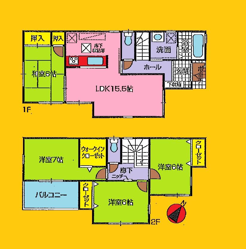Floor plan. (5 Building), Price 35,300,000 yen, 4LDK, Land area 106.23 sq m , Building area 97.2 sq m