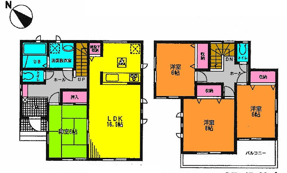 Floor plan. (Building 2), Price 25,800,000 yen, 4LDK, Land area 136.35 sq m , Building area 105.58 sq m