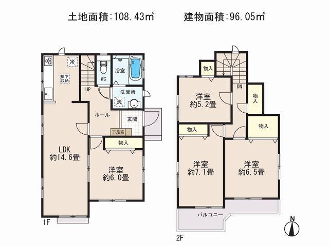 Floor plan. (D Building), Price 23.8 million yen, 4LDK, Land area 108.43 sq m , Building area 96.05 sq m
