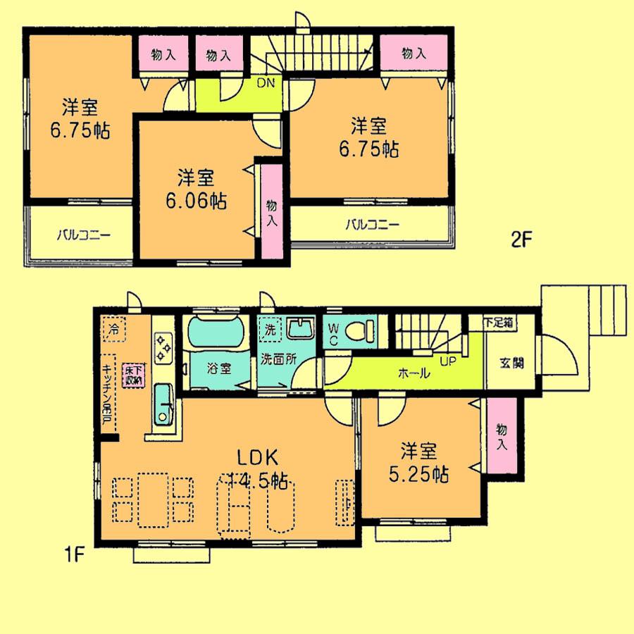 Floor plan. Price 21,800,000 yen, 4LDK, Land area 109.22 sq m , Building area 93.57 sq m