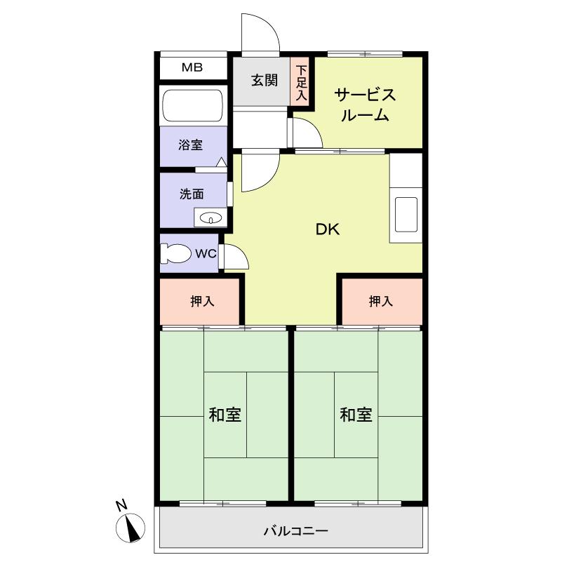 Floor plan. 2DK + S (storeroom), Price 4.3 million yen, Occupied area 48.09 sq m , Balcony area 4.74 sq m