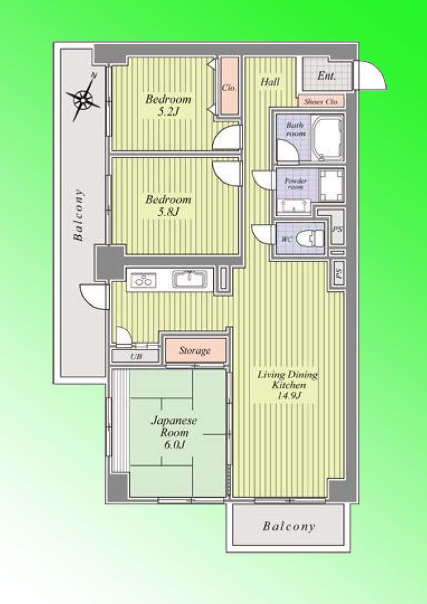 Floor plan. 3LDK, Price 17,900,000 yen, Occupied area 81.18 sq m , Balcony area 15.99 sq m floor plan