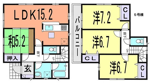 Floor plan. (5 Building), Price 29,800,000 yen, 4LDK, Land area 113.09 sq m , Building area 96.38 sq m