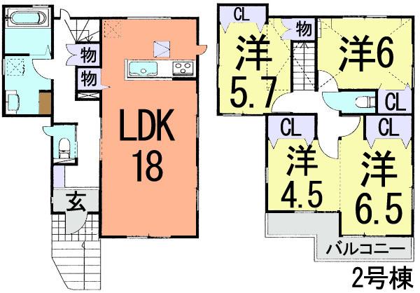 Floor plan. (Building 2), Price 25,800,000 yen, 4LDK, Land area 153 sq m , Building area 100.19 sq m
