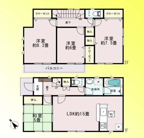 Floor plan. 23.8 million yen, 4LDK, Land area 99.46 sq m , Building area 98.01 sq m floor plan