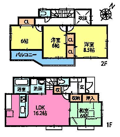 Floor plan. (Building 2), Price 36,800,000 yen, 4LDK, Land area 309.57 sq m , Building area 100.19 sq m