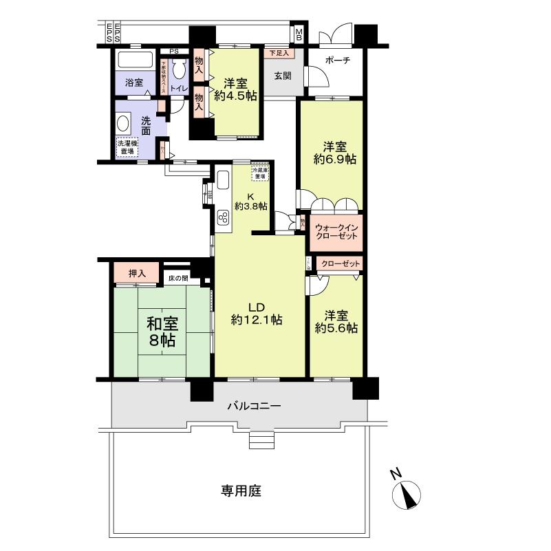 Floor plan. 4LDK, Price 16.8 million yen, Footprint 106.23 sq m , Balcony area 18.68 sq m