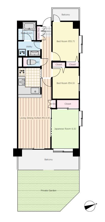 Floor plan. 3LDK, Price 18,800,000 yen, Occupied area 64.82 sq m , Balcony area 12.15 sq m