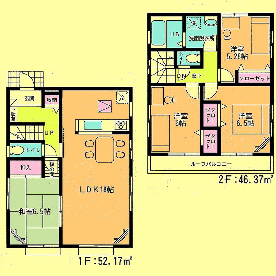 Floor plan. Price 27,800,000 yen, 4LDK, Land area 117.4 sq m , Building area 98.54 sq m