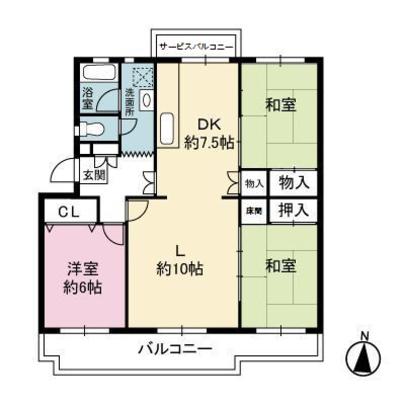 Floor plan. There is a service balcony in the kitchen