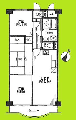 Floor plan. 3LDK, Price 9 million yen, Footprint 61.6 sq m , Balcony area 6.47 sq m   ☆ The room is ready-to-move-in in the pre-reform.  ☆ Ease of use is also popular in the two rooms of the direct connection from the living room.  ☆ 3 minutes walk to something useful convenience store