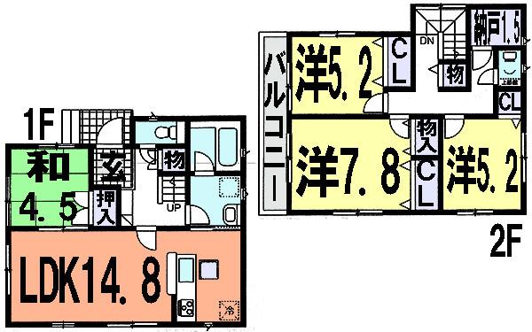 Floor plan. 26,800,000 yen, 4LDK, Land area 94.59 sq m , Building area 95.98 sq m
