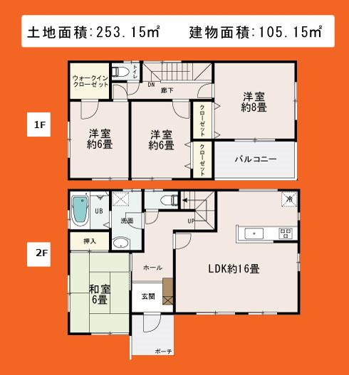 Floor plan. 36.5 million yen, 4LDK, Land area 253.15 sq m , Building area 105.15 sq m