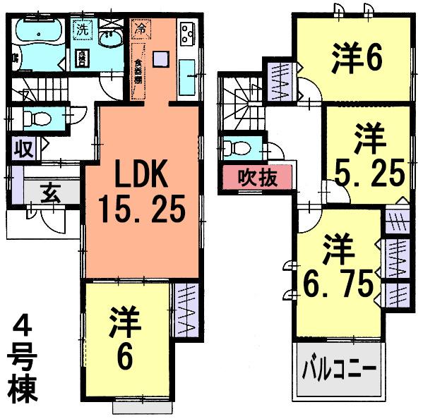 Floor plan. (4 Building), Price 25,800,000 yen, 4LDK, Land area 135.78 sq m , Building area 96.88 sq m