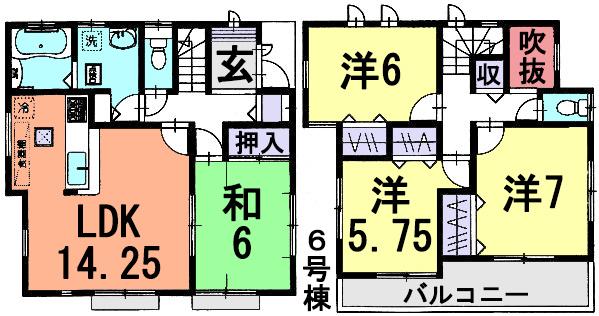 Floor plan. (6 Building), Price 24,800,000 yen, 4LDK, Land area 125.09 sq m , Building area 96.47 sq m
