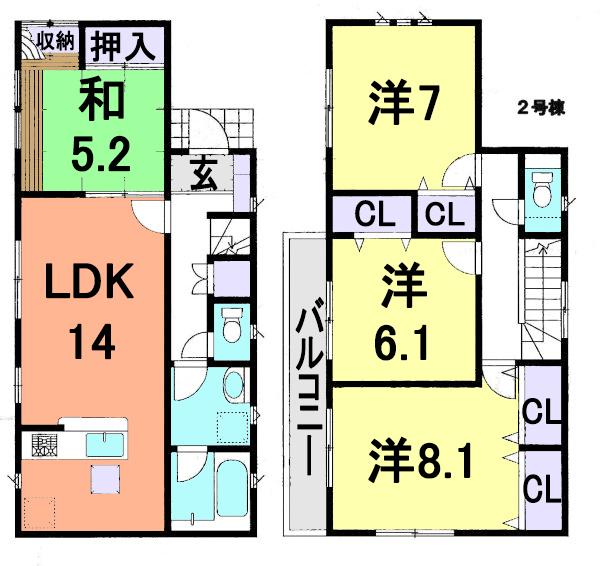Floor plan. (Building 2), Price 27,800,000 yen, 4LDK, Land area 120.1 sq m , Building area 96.79 sq m