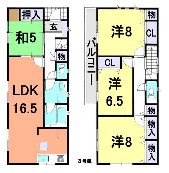 Floor plan. (3 Building), Price 28.8 million yen, 4LDK, Land area 117.55 sq m , Building area 103.27 sq m