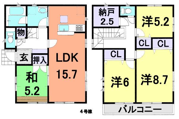 Floor plan. (4 Building), Price 26,800,000 yen, 4LDK+S, Land area 134.5 sq m , Building area 101.24 sq m