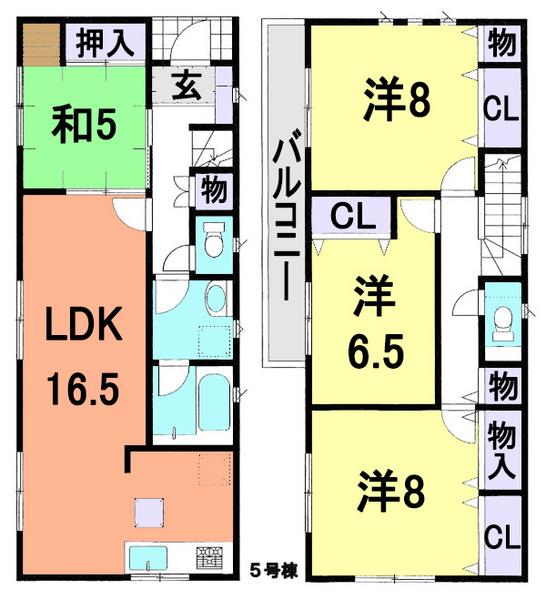 Floor plan. (5 Building), Price 28.8 million yen, 4LDK, Land area 120.1 sq m , Building area 103.27 sq m