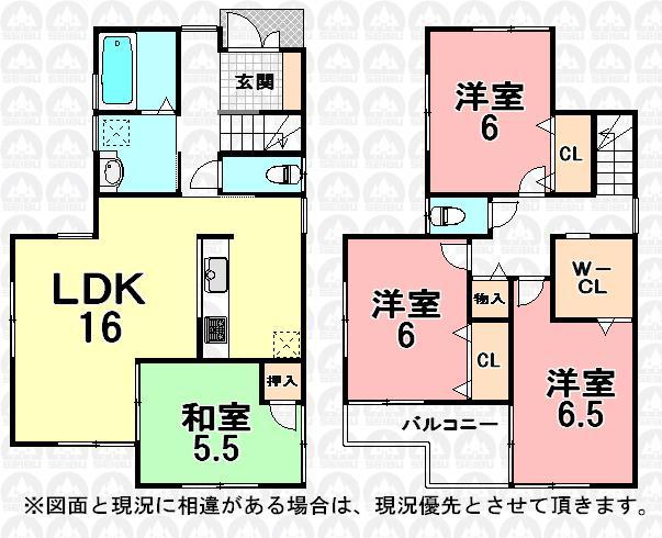 Floor plan. (1 Building), Price 34,800,000 yen, 4LDK, Land area 102.96 sq m , Building area 95.58 sq m