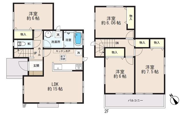 Floor plan. 23.8 million yen, 4LDK, Land area 125.21 sq m , Building area 94.4 sq m 1 Building