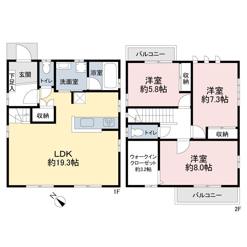 Floor plan. 34,900,000 yen, 3LDK, Land area 129.07 sq m , Building area 99 sq m