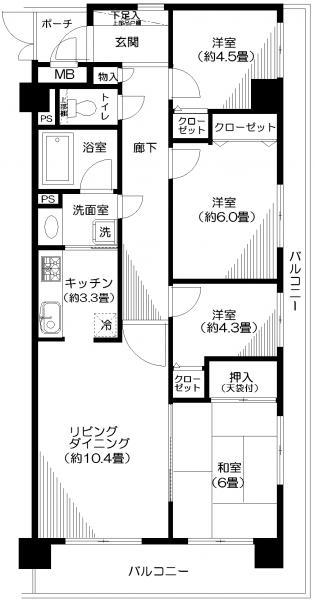Floor plan. 4LDK, Price 12.5 million yen, Footprint 78.2 sq m , Balcony area 23.87 sq m