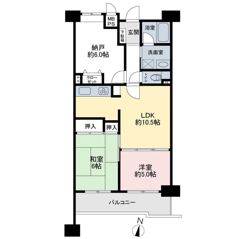 Floor plan. 2LDK + S (storeroom), Price 11.9 million yen, Occupied area 60.95 sq m , Balcony area 7.75 sq m