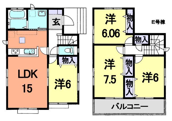 Floor plan. (E Building), Price 24,800,000 yen, 4LDK, Land area 108.44 sq m , Building area 93.78 sq m
