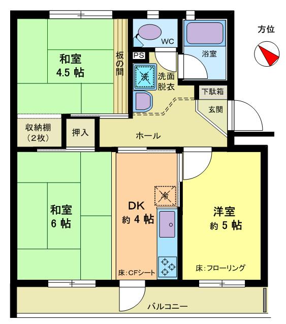 Floor plan. 3DK, Price 3.4 million yen, Occupied area 46.68 sq m , Balcony area 7.59 sq m