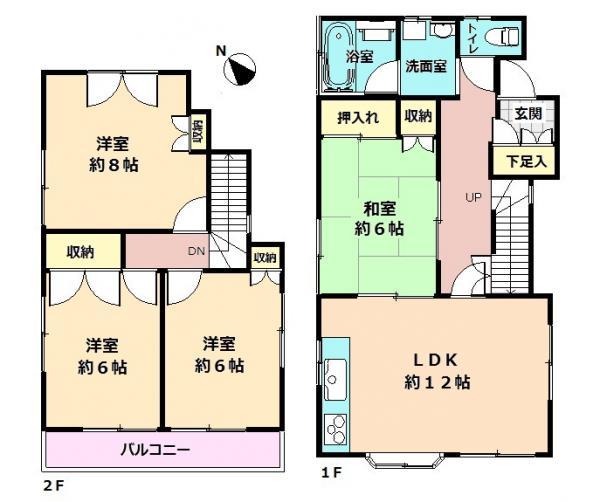 Floor plan. 12.8 million yen, 4LDK, Land area 81.27 sq m , Building area 88.75 sq m
