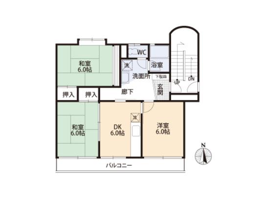 Floor plan. 3DK, Price 3.2 million yen, Occupied area 53.39 sq m , Balcony area 8 sq m floor plan