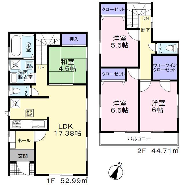 Floor plan. (Building 2), Price 29,800,000 yen, 4LDK, Land area 117.92 sq m , Building area 97.7 sq m