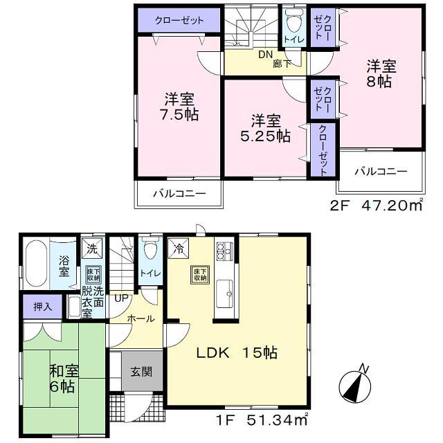 Floor plan. (4 Building), Price 27.5 million yen, 4LDK, Land area 104.31 sq m , Building area 98.54 sq m