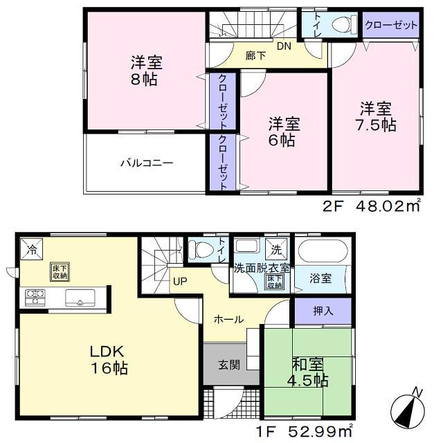 Floor plan. (8 Building), Price 28.5 million yen, 4LDK, Land area 104.59 sq m , Building area 101.01 sq m