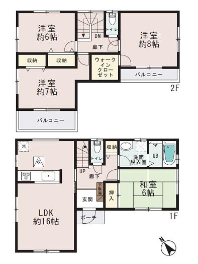Floor plan. 33,800,000 yen, 4LDK, Land area 145.69 sq m , Building area 104.33 sq m