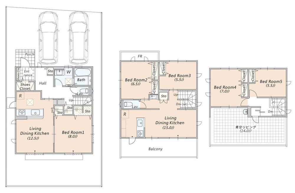 Floor plan. 48,170,000 yen, 5LLDDKK, Land area 152.09 sq m , Building area 142.42 sq m 3 Building floor plan