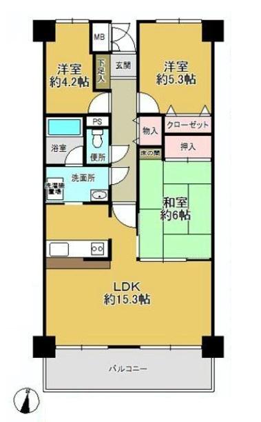 Floor plan. 3LDK, Price 13.8 million yen, Footprint 70.3 sq m , Balcony area 9 sq m