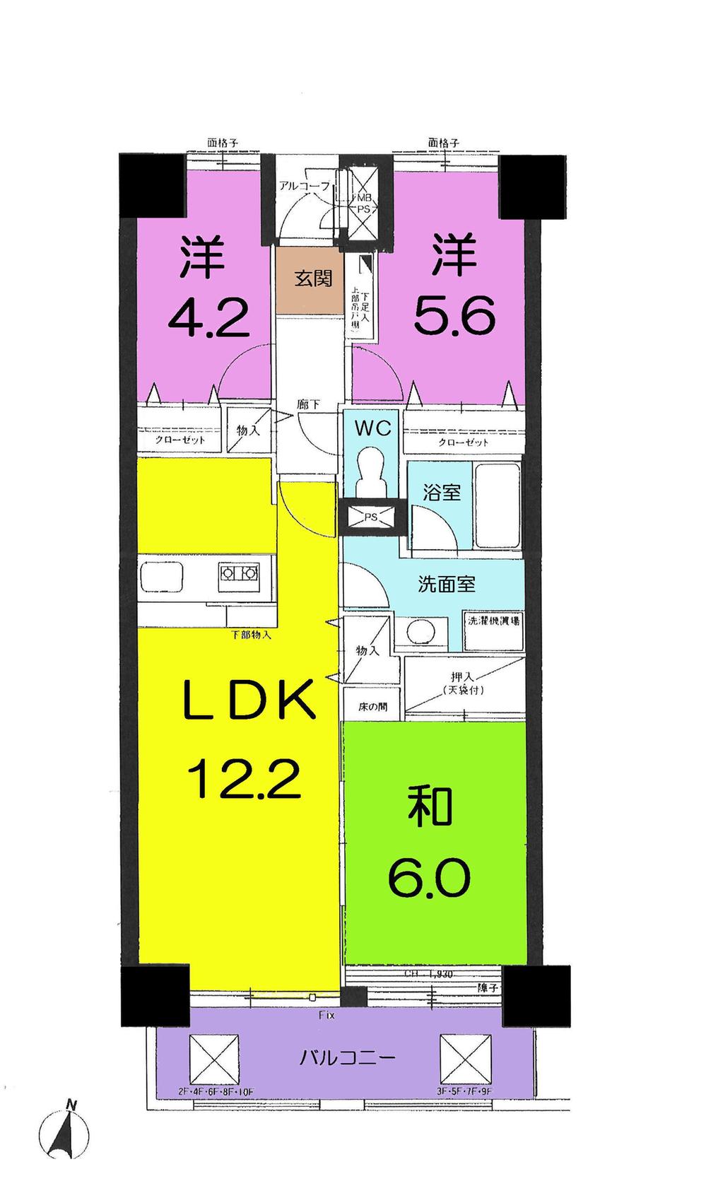 Floor plan. 3LDK, Price 9.8 million yen, Occupied area 66.73 sq m , Balcony area 8.1 sq m