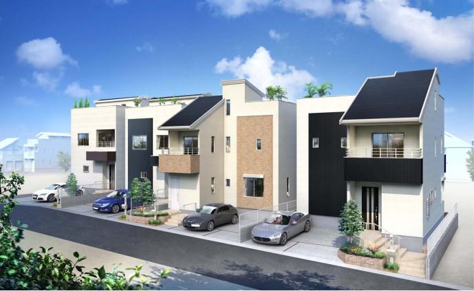 Cityscape Rendering. First stage all four buildings