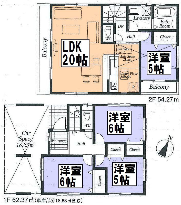 Floor plan. (4 Building), Price 28.8 million yen, 4LDK, Land area 113.12 sq m , Building area 116.64 sq m