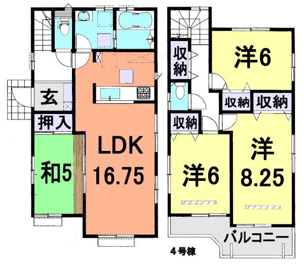 Floor plan. (4 Building), Price 29.5 million yen, 4LDK, Land area 124 sq m , Building area 100.19 sq m