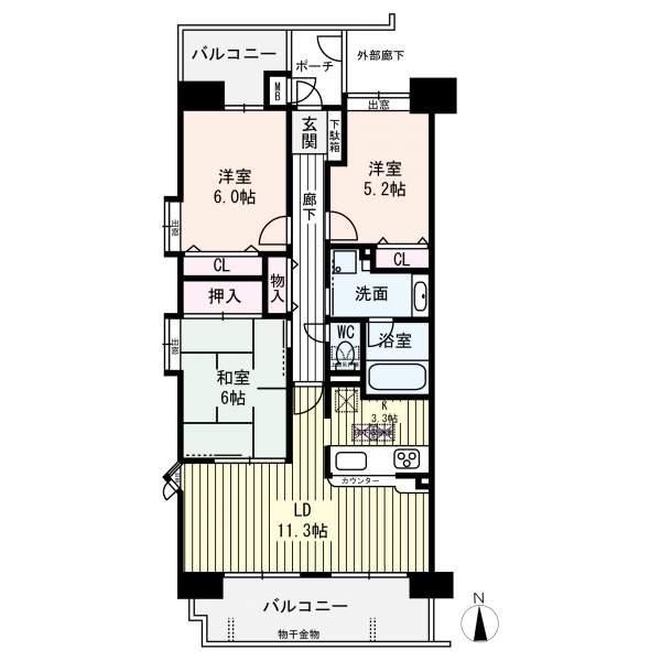 Floor plan. 3LDK, Price 15.8 million yen, Occupied area 72.45 sq m , Balcony area 15.26 sq m