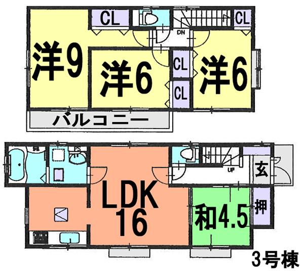 Floor plan. (3 Building), Price 26,800,000 yen, 4LDK, Land area 142.24 sq m , Building area 96.05 sq m