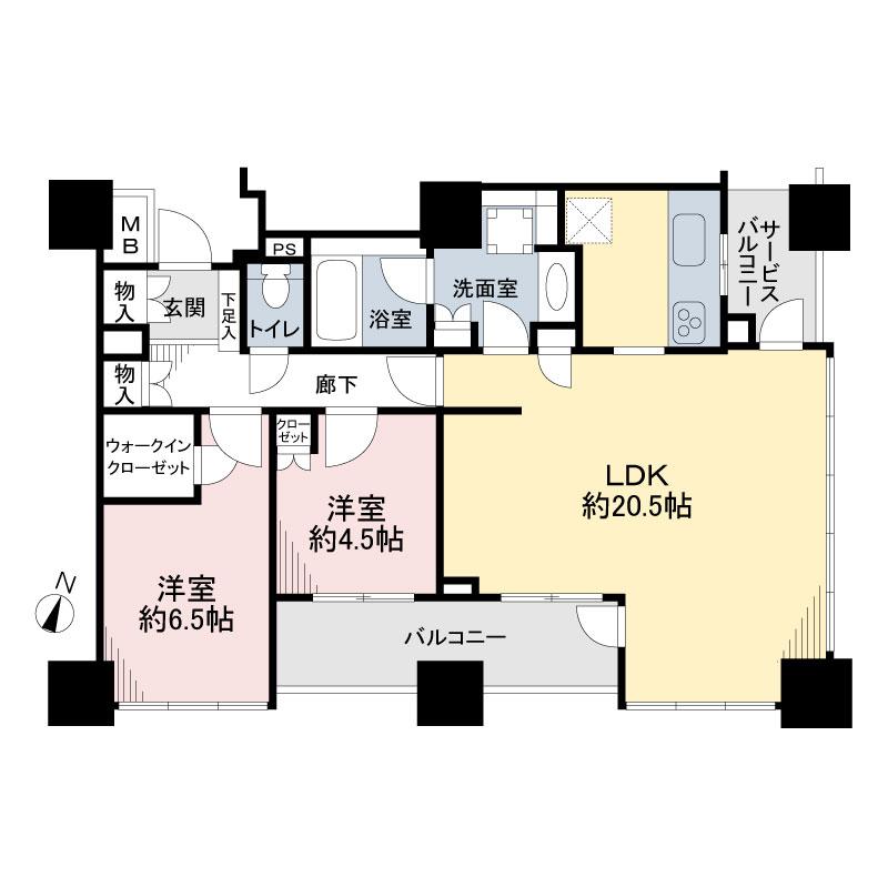 Floor plan. 2LDK, Price 51,800,000 yen, Occupied area 75.89 sq m , Balcony area 11.6 sq m